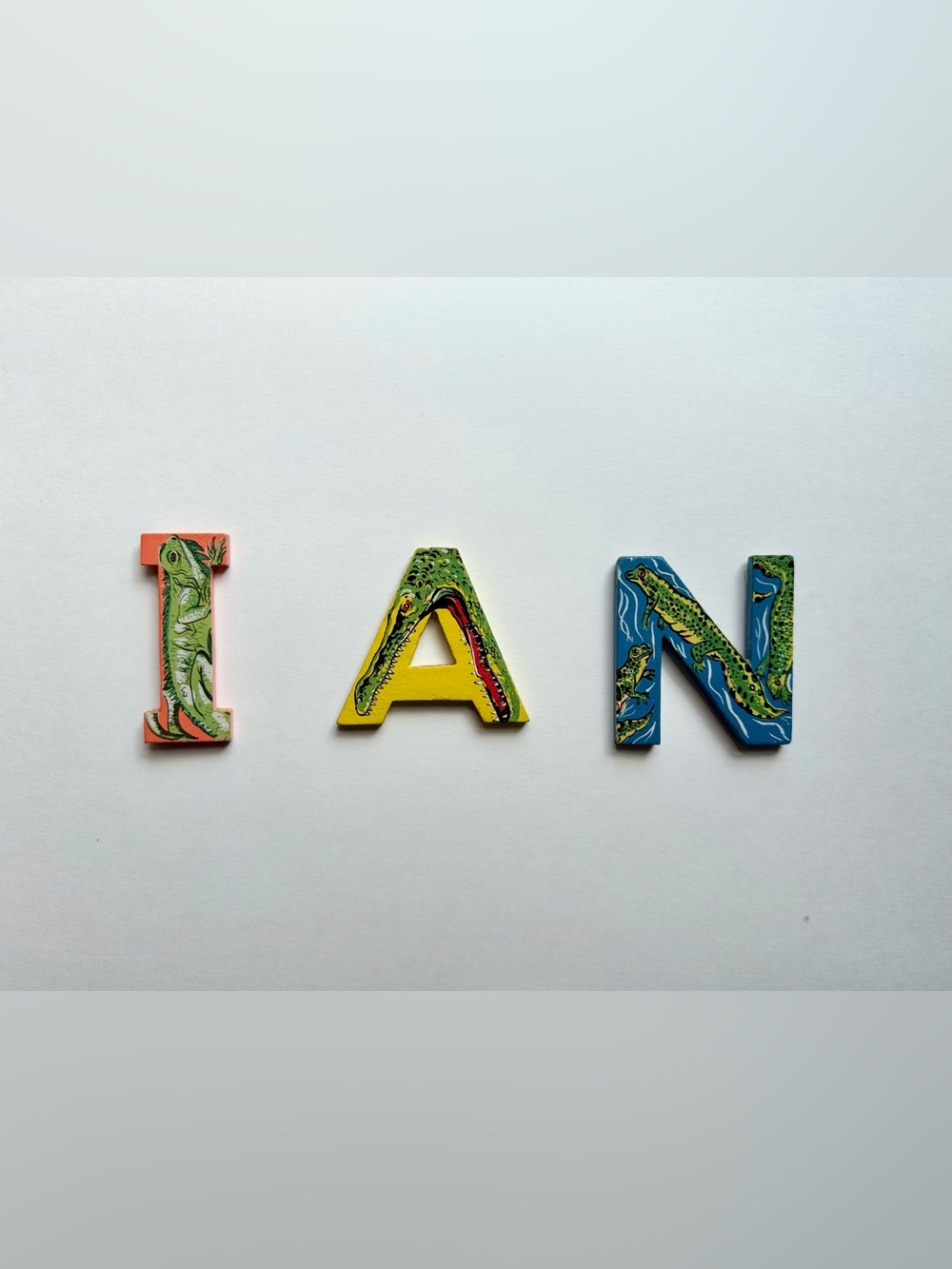 3 Hand Painted Wood Alphabet Animal Letters I A N Ian Vintage 3” Kids Decor